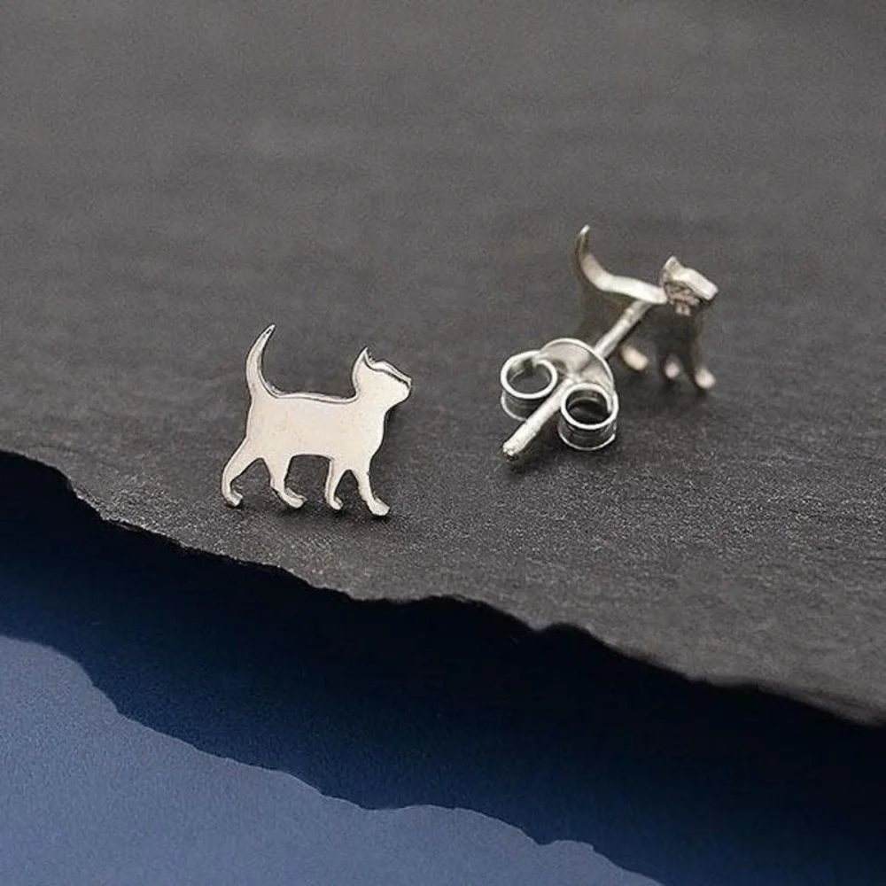Cat sterling silver studs